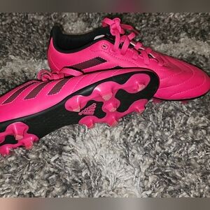 Adidas Neon Pink Soccer Cleats with Black Soles